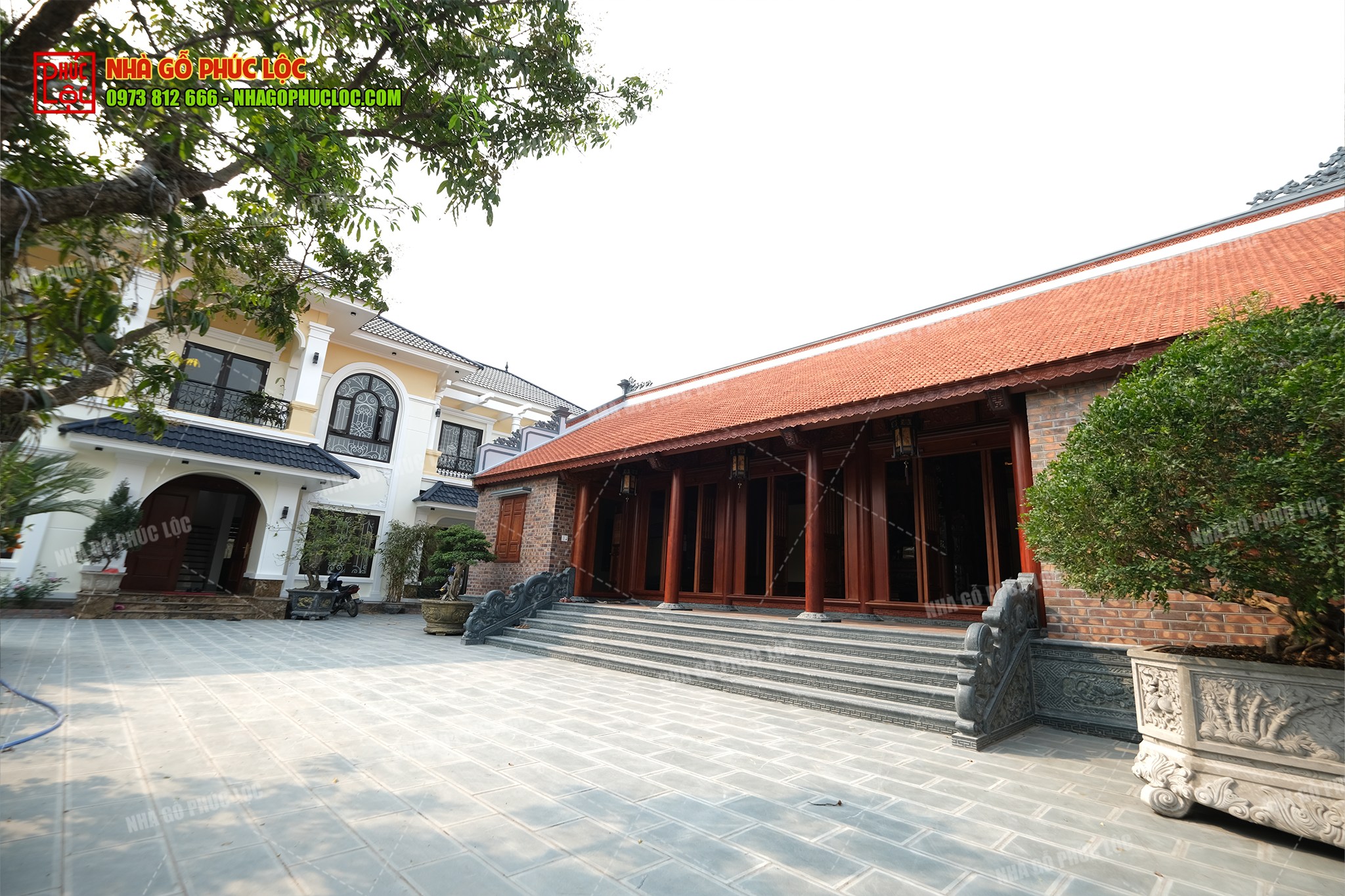 Nhà gỗ 5 gian 2 buồng gói bằng gỗ lim tali Nam Phi