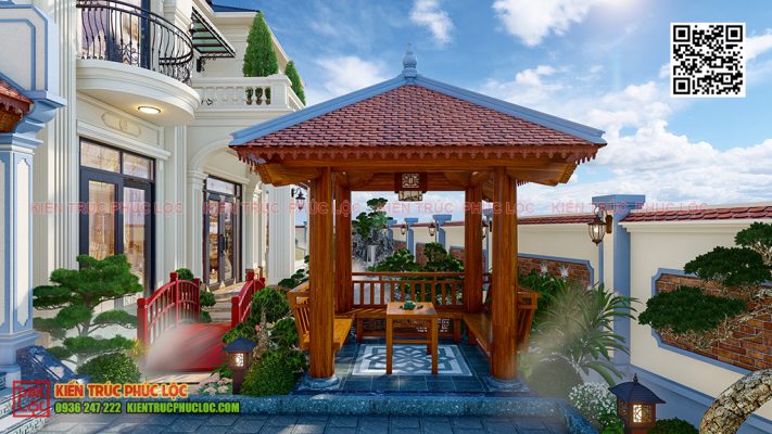 Mẫu chòi tứ giác được bố trí để vãn cảnh
