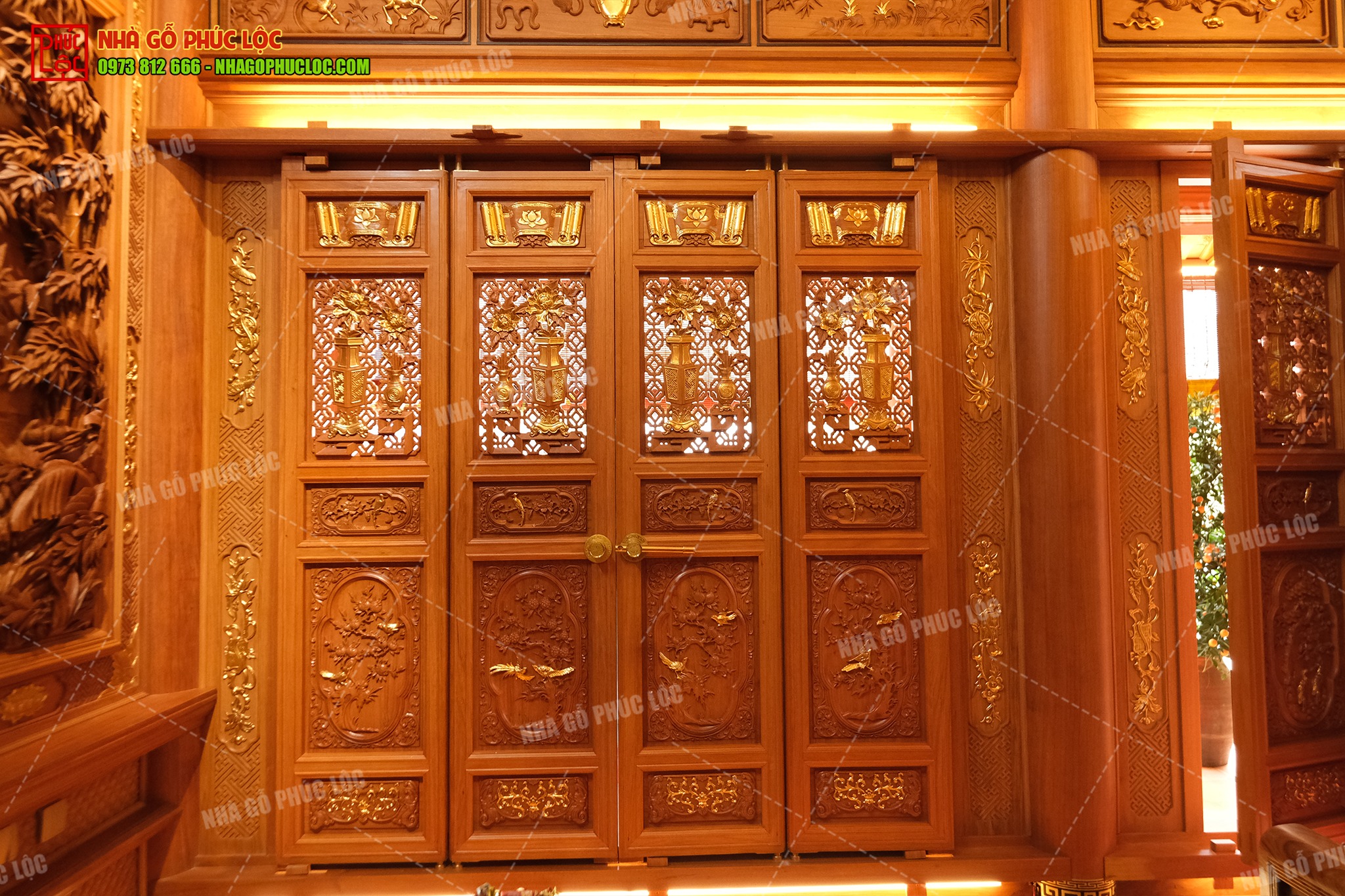 Họa tiết tứ quý được ứng dụng phổ biến trong nhà gỗ