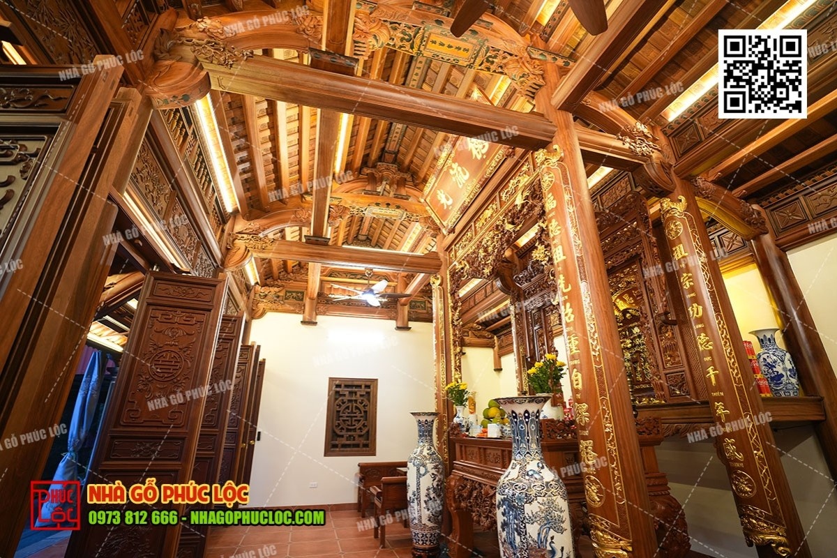 Nhà gỗ 3 gian 12 cột gác tường