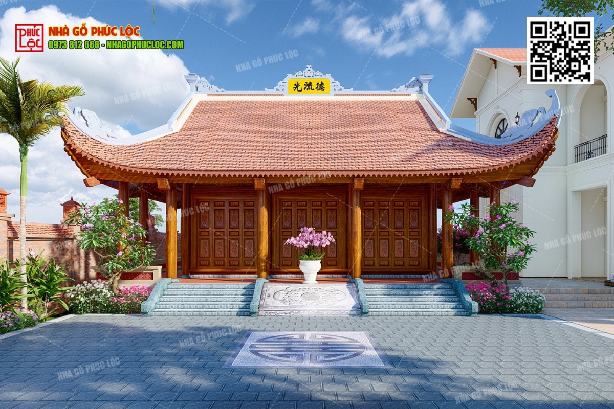 Mẫu thiết kế nhà gỗ 3 gian 4 mái